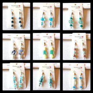 OOAK Artisan Silvertone Goldtone Wire Hooks Beaded Earrings 9prs Lot # 2